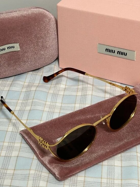 Miu Miu Oval Gold Frame Sunglasses main image 5
